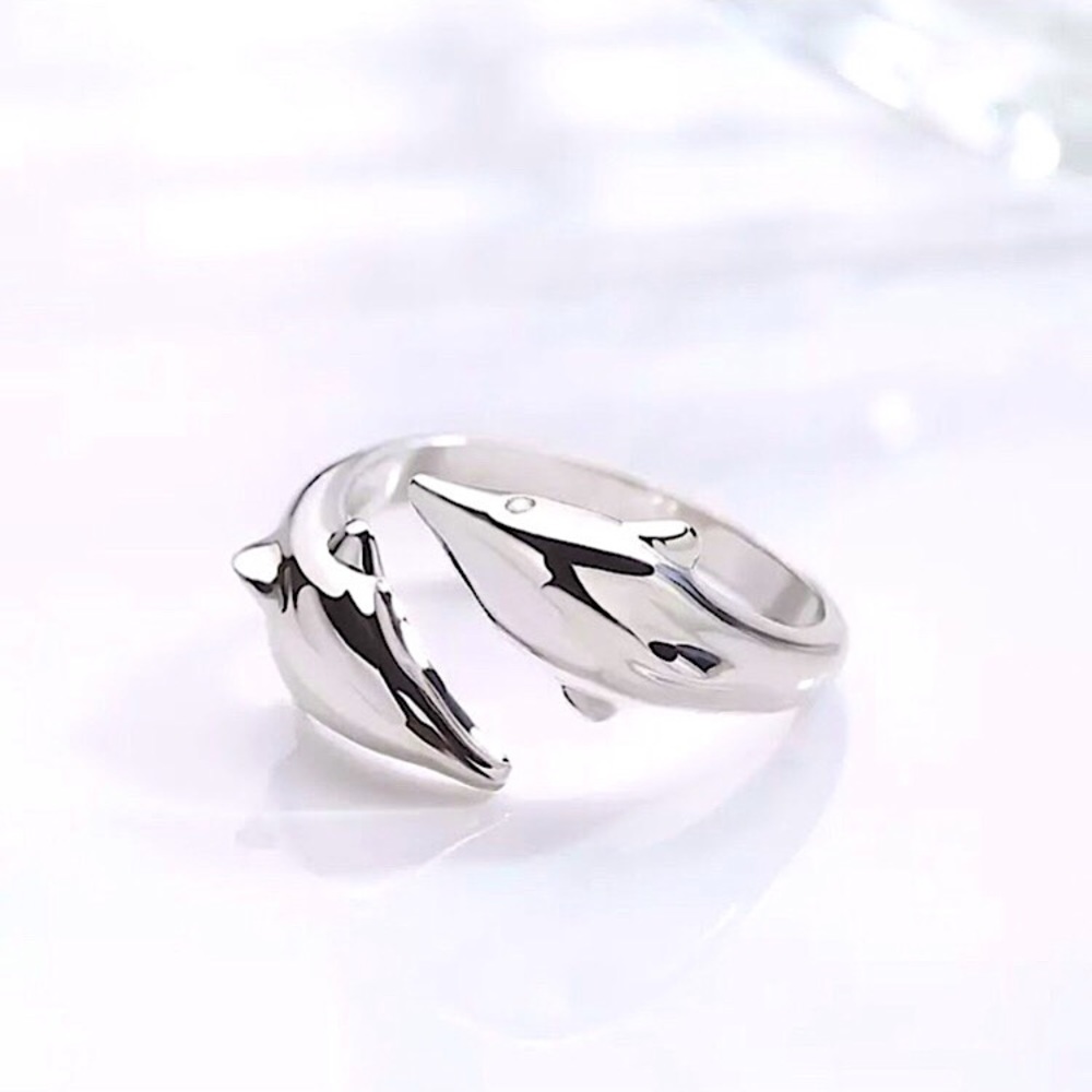⚜️𝟯𝟬%𝗢𝗙𝗙 𝗯𝘂𝗻𝗱𝗹𝗲𝘀 𝟯+⚜️ NEW Dolphins Cute Silver Adjustable Ring - Picture 3 of 7